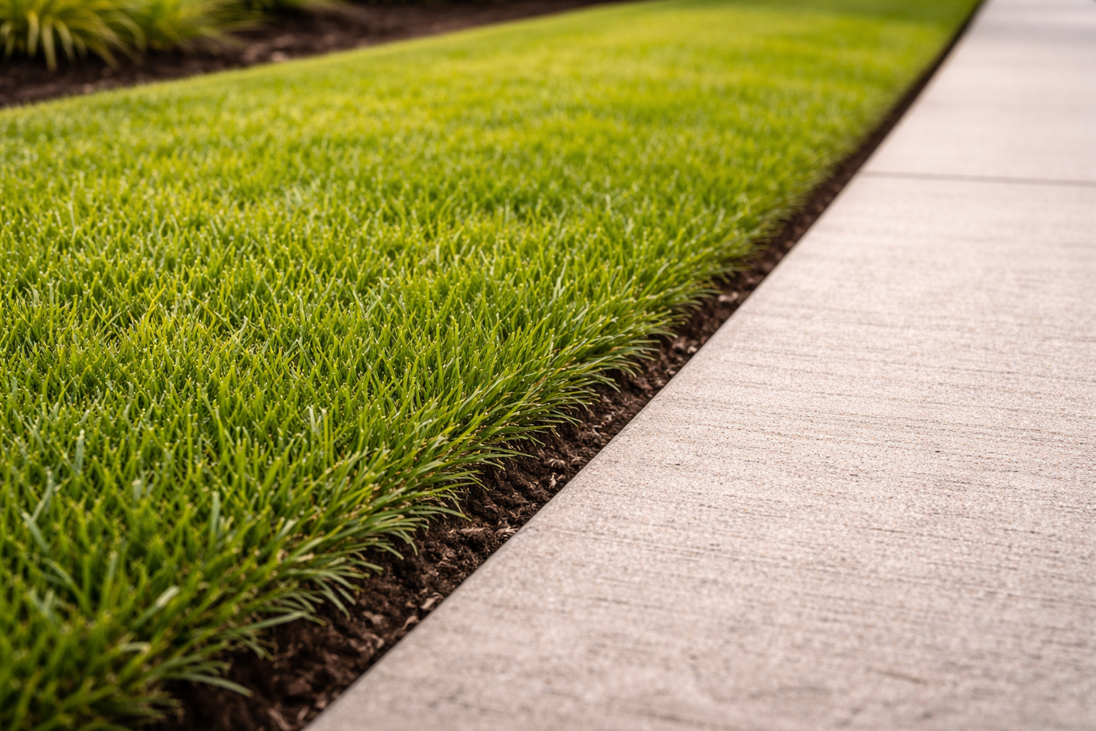 Close-up of a crisp grass edge against pavement.