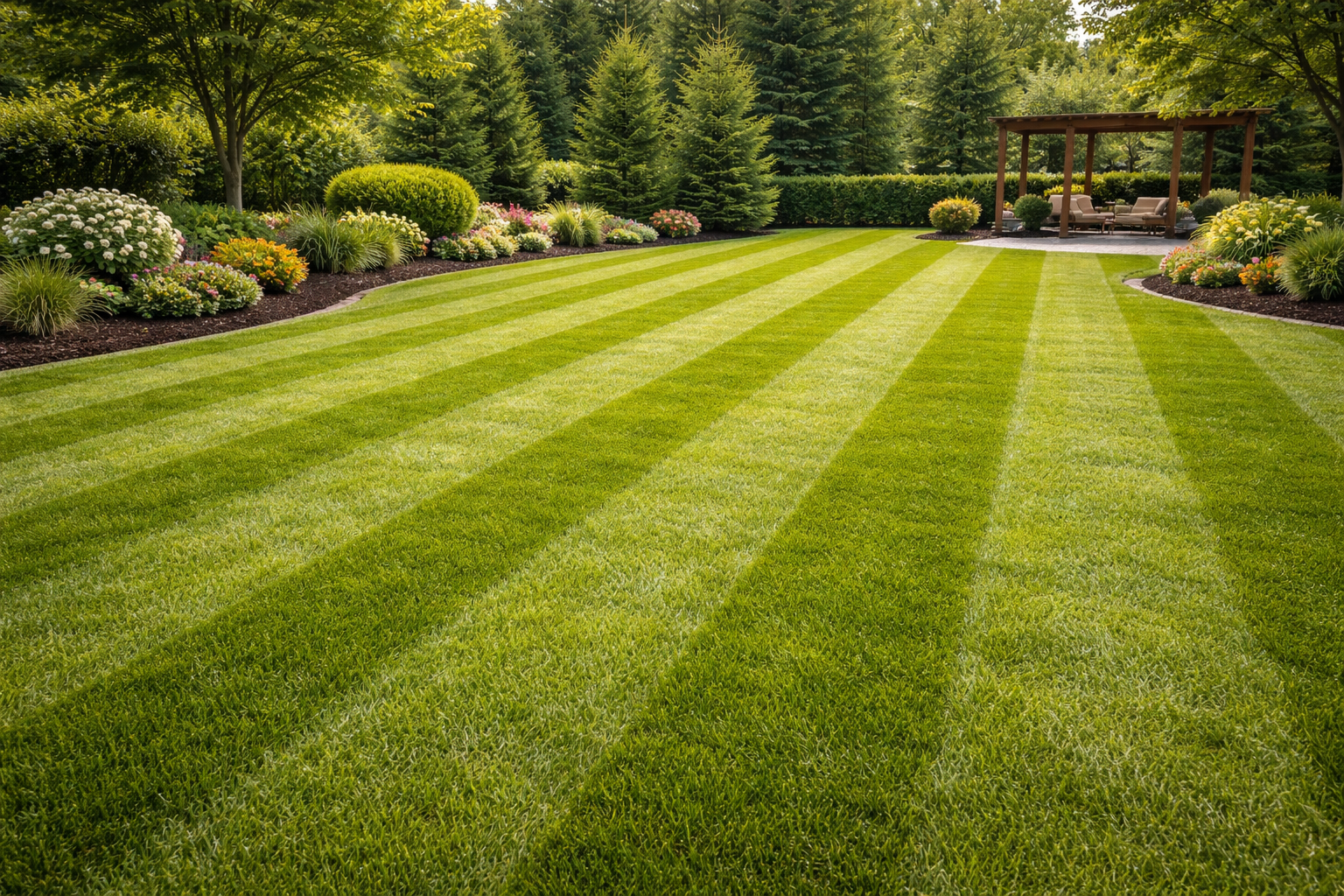 Lawn with clear alternating mowing stripes.